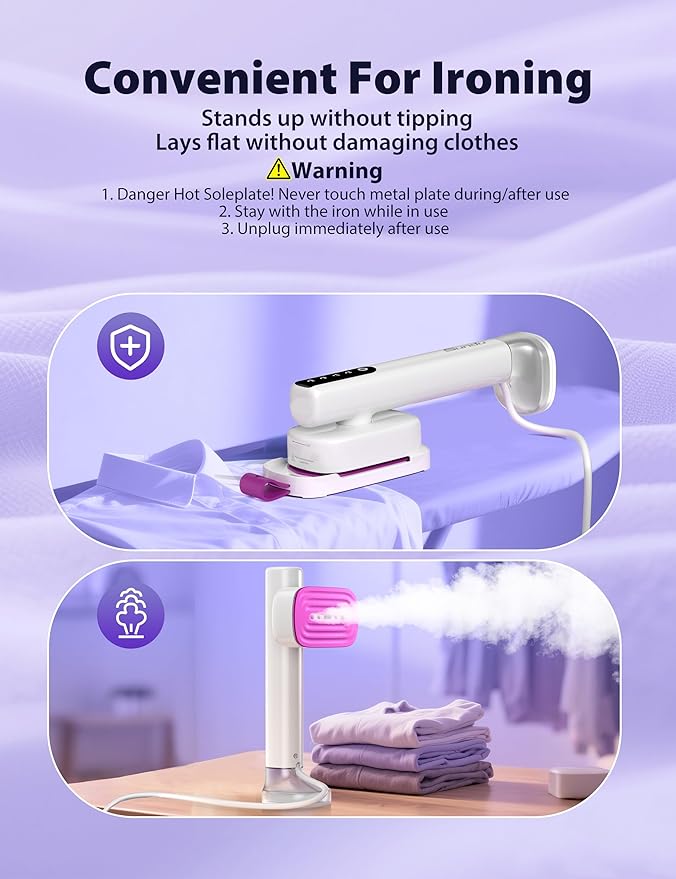 Travel Steamer for Clothes15s Fast Heat-up Portable Iron35mins Runtime &amp 180ml Large Tank25g/min SteamCeramic Panel1.8m power cordWrinkle Remover for Travel Home Office(White)