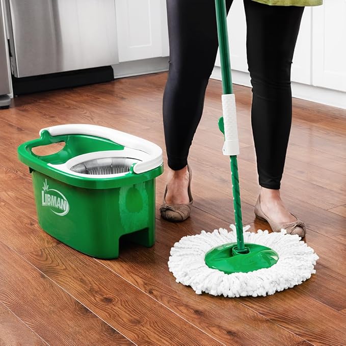 Libman Tornado Spin Mop System with 2 Refill Heads Microfiber Spinning Mop and Bucket with Wringer Set for Home Floor Cleaning of Hard-Wood Laminate Tile All Surface Cleaner 3 Total Mop Heads