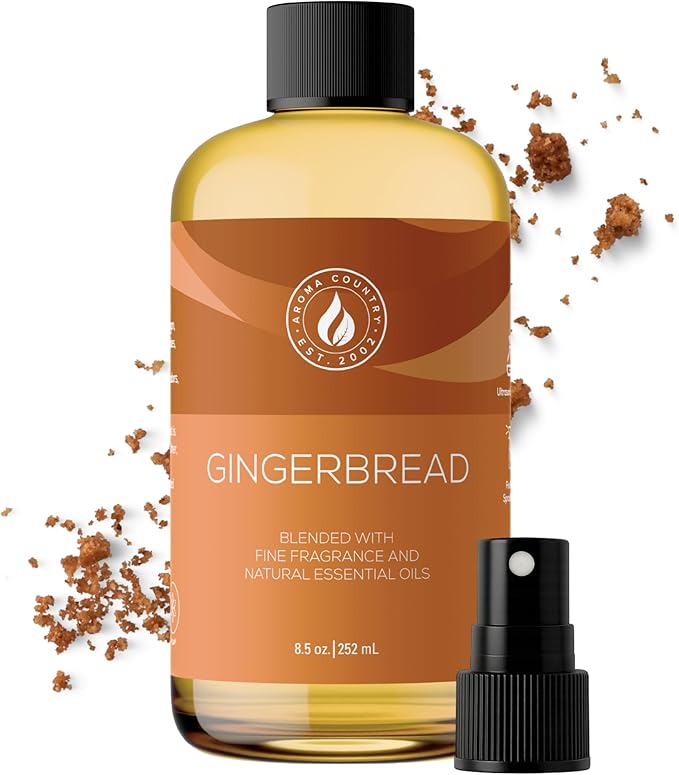 Aroma Country Gingerbread Diffuser Oil - Luxury Essential Oils for Diffuser Refill &amp Air Freshener Room Spray - Long-Lasting &amp Natural Home Fragrance Gingerbread Scented Oil (8.5 Fl. oz)