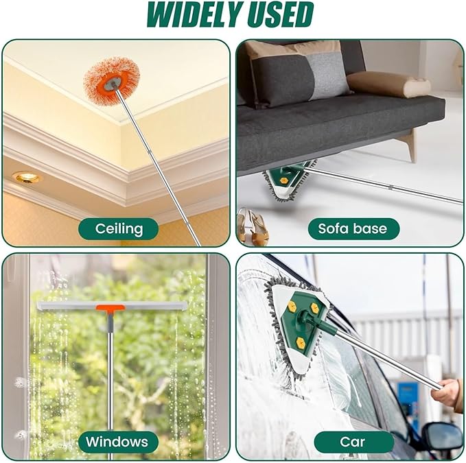 Wall Cleaner Mop with Long Handle Portable with Squeegee Wet and Dry Use Detachable Clean