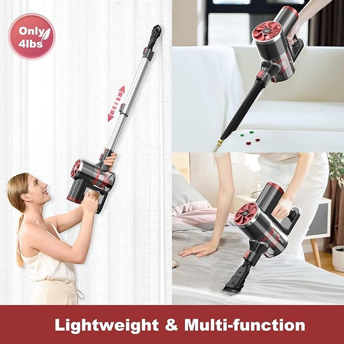 Cordless Vacuum Cleaner 40Kpa Powerful Suction Stick Vacuum with Smart LED Display 40Min Long Runtime Brushless Motor Self-Standing Lightweight Vacuum for Hardwood Floor Carpet Pet Hair