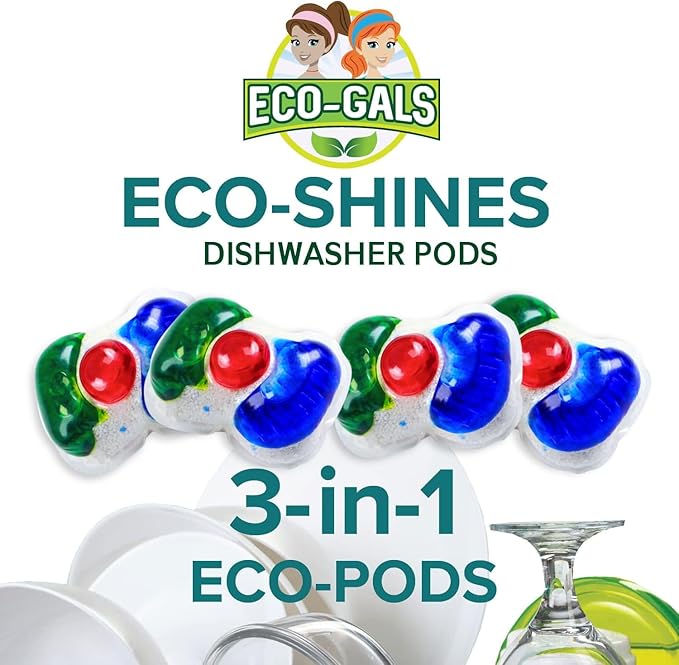 Eco-Spinz Disposal Cleaner and Deodorizer for Kitchen Drains and Sinks Plus Eco-Shines Dishwasher Detergent 3 in 1 Power of Liquid Powder and Gel for Brighter Cleaner Dishes