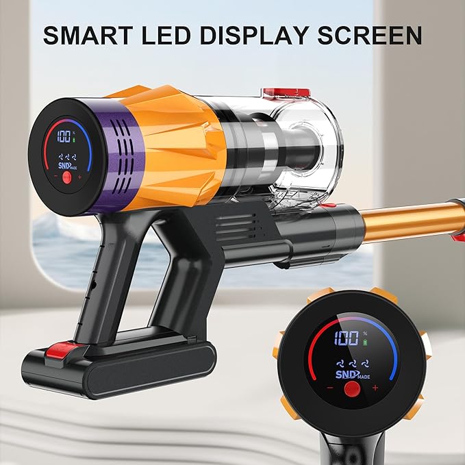 Cordless Vacuum Cleaner w/LED Display 550W Self-Standing Cordless Stick Vacuum Cleaner for Home Removable Battery/Lightweight/Rechargeable Pet Vacuum Cordless for Pet Hair/Hardwood Floor/Carpet