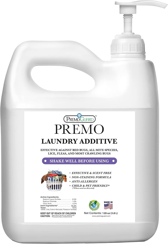 Bed Bug Mite &amp Lice Laundry Detergent Additive by Premo Guard – 128 oz – Child &amp Pet Friendly – Stain &amp Odor Free – Best Natural Non-Toxin Treatment
