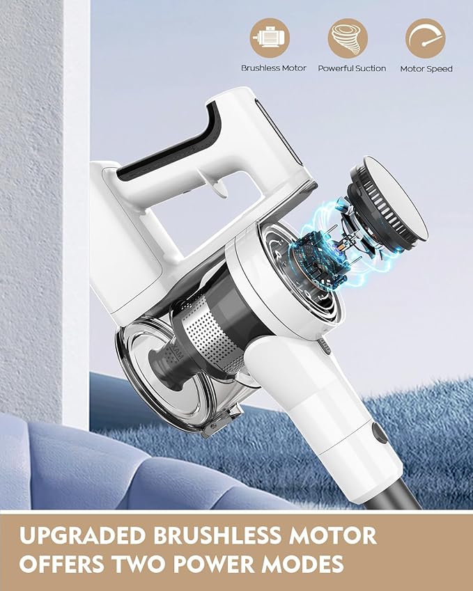 Cordless Vacuums 80000PRM Powerful Motor Vacuum Cleaner and 2200mAH Rechargeable Battery up to 35 Mins Worktime 2 Adjustable Modes Detachable Parts Wireless Stick Vacuum (Onion White)