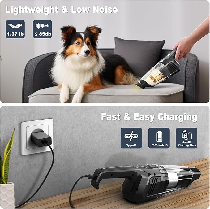 Handheld Vacuum Cordless 14500PA Powerful Suction Hand Held Vacuum Cleaner with Brushless Motor Rechargeable and Portable Car Vacuum for Home Office Car Pet