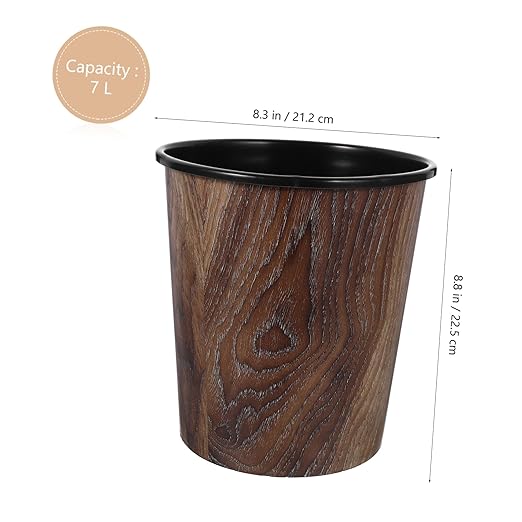 Veemoon Imitation Wood Grain Trash Can Waste Basket for Bathroom Kitchen Office Design for Under Desk Use Convenient Clean Up