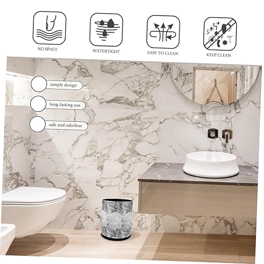 VOSAREA Marble Pattern Trash Bin Waste Basket for Bathroom Bedroom Office Kitchen Easy to Clean Stylish Design for Spaces