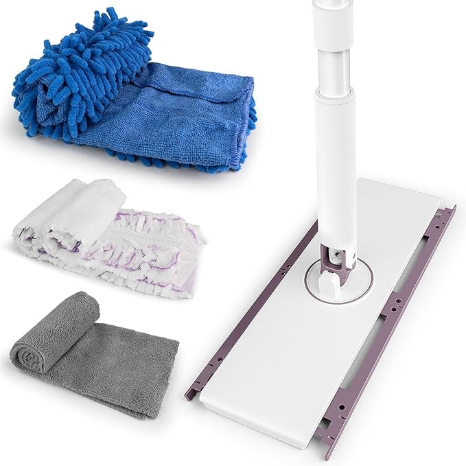 Sweeper Mop for Floor Instantly Attach &amp Remove Cloth Touch-Free Compatible with Swiffer Pads Clamp Dust Mop