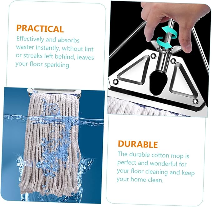 Aluminum Wet Dry Mop Cotton Head Heavy Duty Triangular Floor Cleaning Tool for Hardwood Tile Cement Floors Highly Absorbent Sturdy Home Office Use
