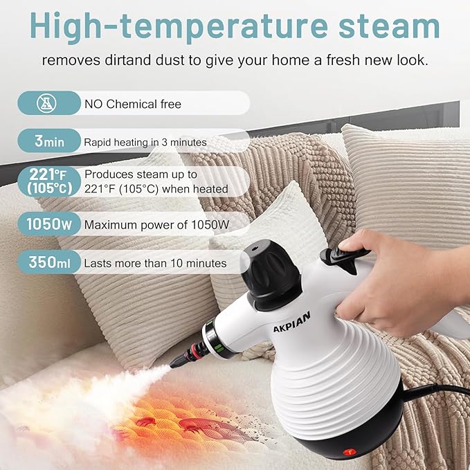 Handheld Steam Cleaner Steamer for Cleaning Multipurpose Portable Steam Cleaners for Home Use with Safety Lock and 10 Accessory Kit to Remove Grime Grease and More Save Time and Effort