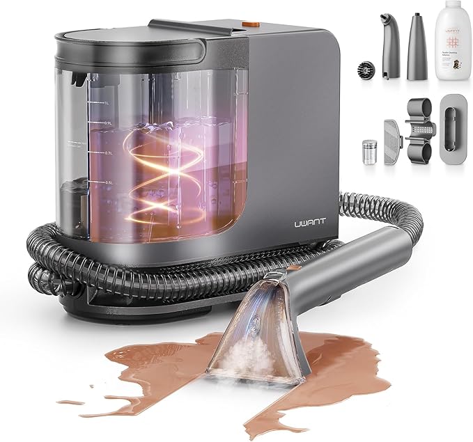 Uwant Portable Carpet Cleaner with Steam&amp Hot Water 18Kpa Upholstery Cleaner Machine for Pets with Cleaning Tools&amp Solution Carpet Steam Cleaner for CarsCouchFurniture