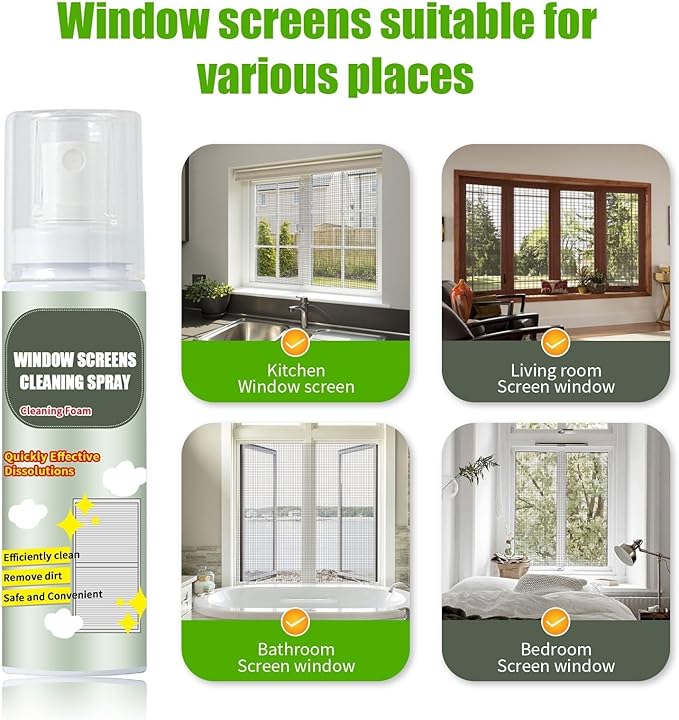 Powerful Window Screen Cleaning Foam Spray - Quick-Dissolve Dust Remove Grease &amp Odors Leaves Windows Sparkling(3PCS)