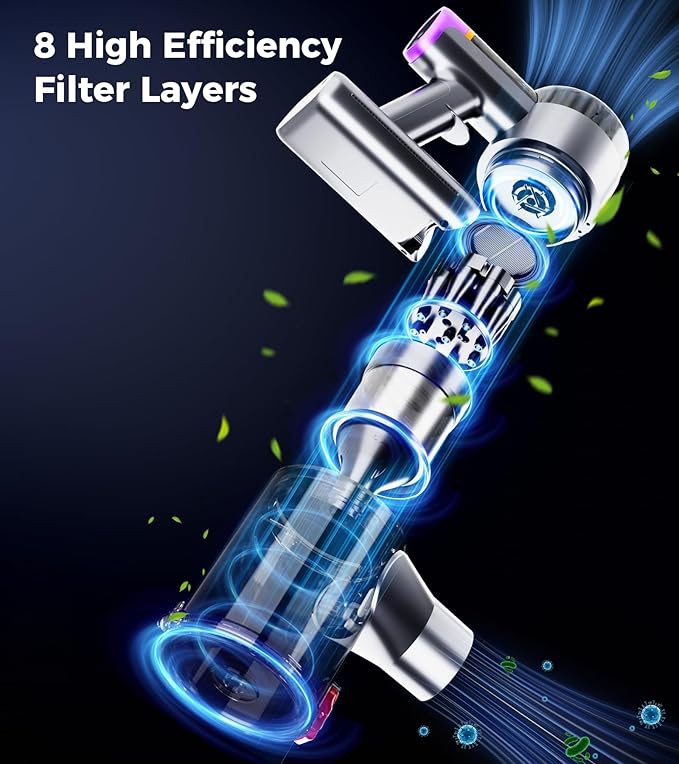 Cordless Vacuum Cleaner 550W/45Kpa/60Mins Stick Vacuum Anti-Tangle Vacuum Cleaners for Home with Self-Standing LDE Display 8-in-1 Wireless Vacuum for Carpet Pet Hair Hardfloor