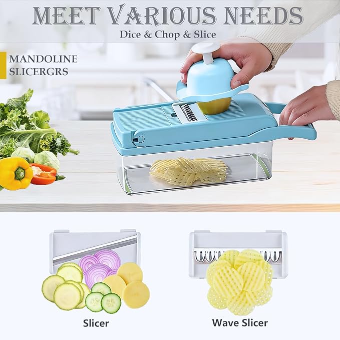Pro-Series 16-in-1 Vegetable Chopper Dewpeton Mandoline Slicer Veggie Chopper Food Chopper with Container Vegetable Cutter Chopper &amp Spiralizer for Onion Salad (Home Essential Gadget &amp Kit