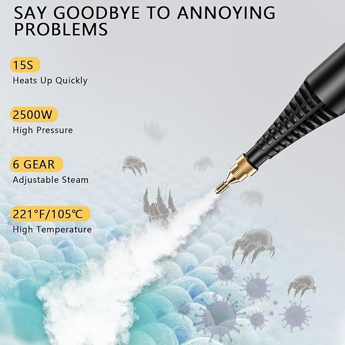 Handheld Steam Cleaner with 1000ml Tank 2500W High Pressure Steamer for Cleaning 3bar Portable Steam Cleaning
