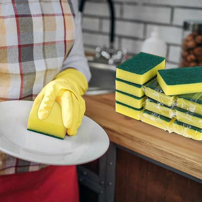 50 Pcs Individually Wrapped Sponges Uncompressed Non Scratch Scrouing Sponges for Household Cleaning Dishes Kitchen Airbnb Apartment Car Bike Green