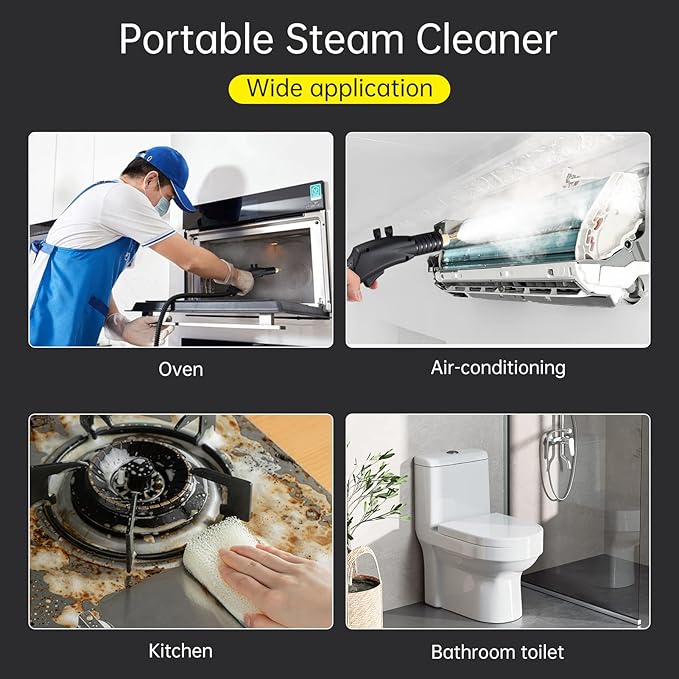 High Pressure Steam Cleaner Handheld1800W High Temp Portable Steamer Cleaning MachineTanklessAdjustable SteamHot and Cold Water Modefor Air Conditioner Range Hood Car Cleaning
