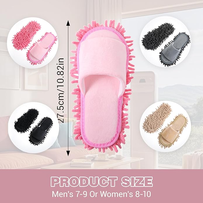 4 Pair Washable Mop ShoesRemovable Microfiber Cleaning SlippersMopping Slippers for Women and Men Home Office Floor Dust and Dirt Cleaning (Beige Gray Pink Black)