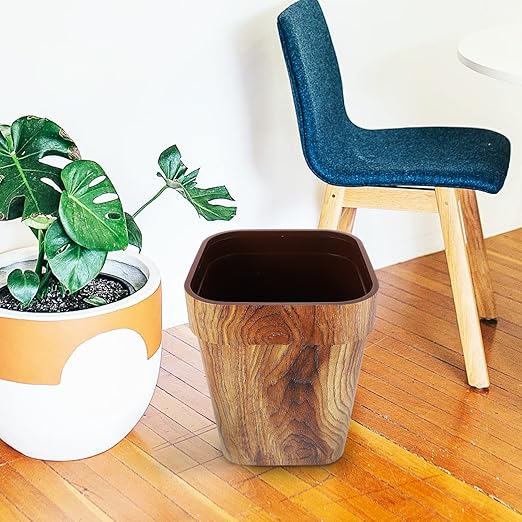 DOITOOL Garbage Storage Bucket Trash Can Wastebasket Garbage Container Bin Wood Grain Trash Can Toilet Paper Bucket for Bathroom Bedroom Kitchen Home Office Round Trash