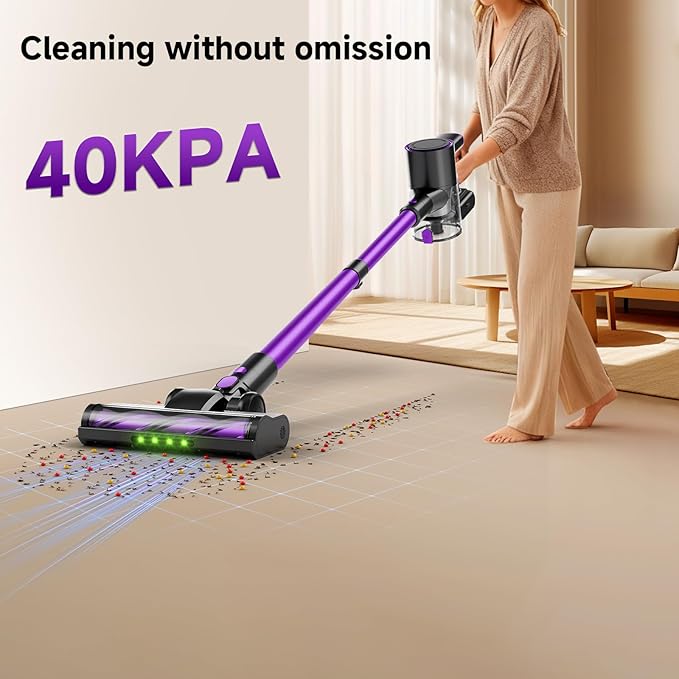 Cordless Vacuum Cleaner40Kpa Powerful Vacuum Cleaners for Home Vacuums with LED Display Anti-Tangle 8 in 1 Lightweight Vacuum for Hard Floors Pet Hair(Black)