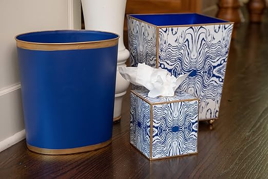 Jaye's Studio Mattie Decorative White and Gold Bathroom Trash Can Metal Waste Basket Modern Luxury Trash Bin for Bedroom Dorm Room Office Garbage Can Oval Decorative Trash Bins (12 x 10 x 8)