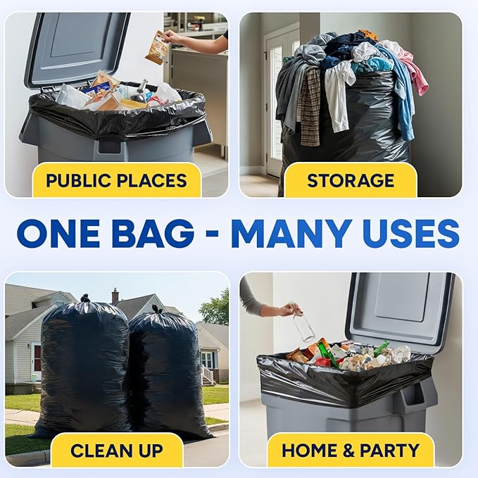 95-96 Gallon Trash Bags Heavy Duty 100 Pounds Extra Large Industrial Durable 90-100 Gal Black Garbage Can Liners Fits Rubbermaid Brute 95 gal Trash Cans - 61 x 68 2 Mil (50 Pack)