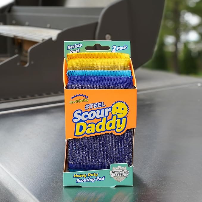 Scrub Daddy BBQ Daddy Grill Cleaner Kit - Bristle Free Grill Brush with Refill + 2 Steel Scour Daddy Grill Sponges - Built-in Grill Scraper - Temperature Controlled Grill Cleaning Tools (4 Count)