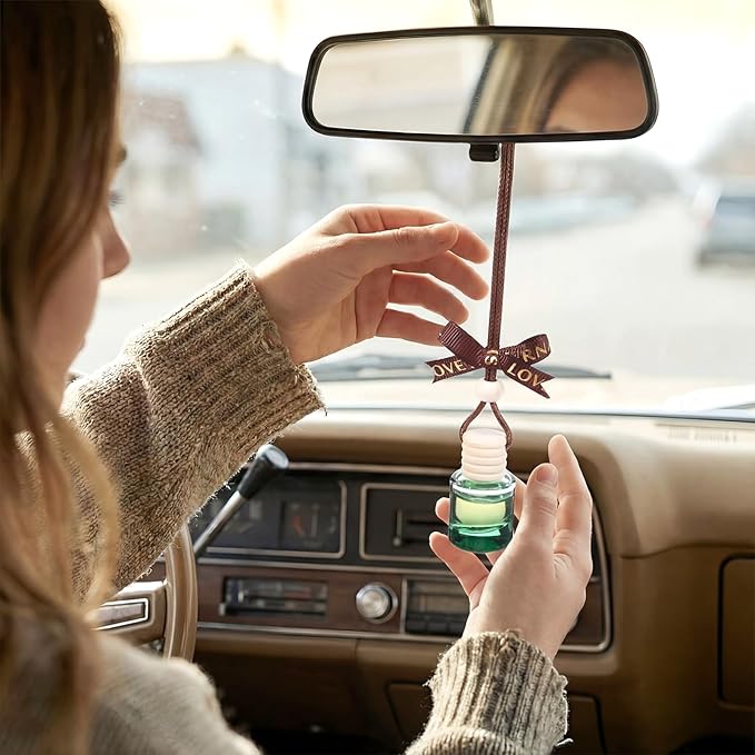 Mudder 50 Pcs Gradient Hanging Car Air Freshener Empty Clear Glass Diffuser Bottles for Essential Oils Perfume Pendant for Women Guests Wedding Favors Employee Appreciation Gifts(CylinderColorful)