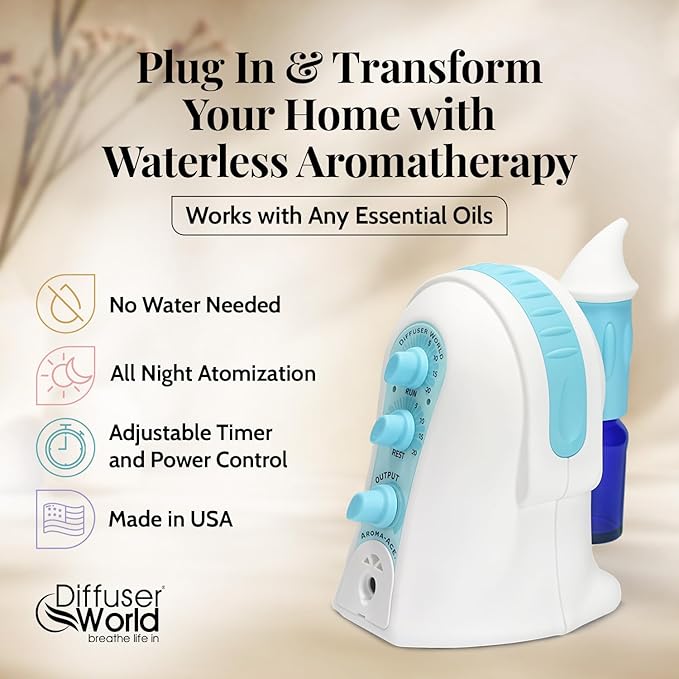 1000 Sq Ft Waterless Diffuser for Essential Oils Made in USA Blue Waterless Aroma Atomizer for Large Room Fragrance Air Diffuser for Home Scent Machine Air Aromatherapy Oil Diffusers