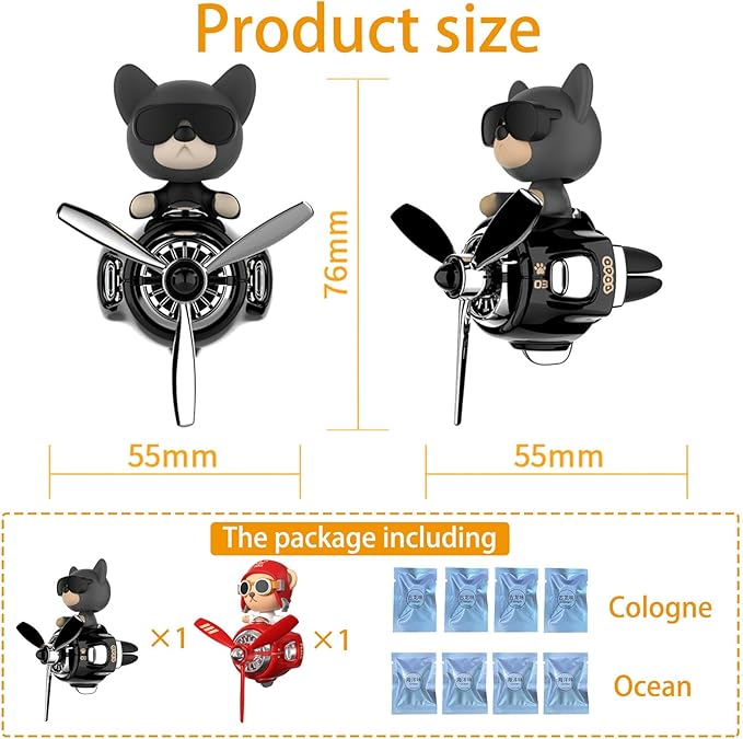 2Pcs Car Air Fresheners Cute Bear Pilot Automotive Air Outlet Creative Car Perfume Diffuser Automotive Accessories Air Vent Decoration with 8 Fragrant Tablets (Black 2+Red 1)