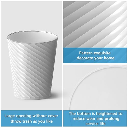 Lysam Bathroom Trash Can 8 Pack 1.8 Gallons Small Trash Can with Trash Bags Bathroom Garbage Can Plastic Trash Bin Round Waste Basket for Bedroom Office Kitchen Room Compact Space (White)