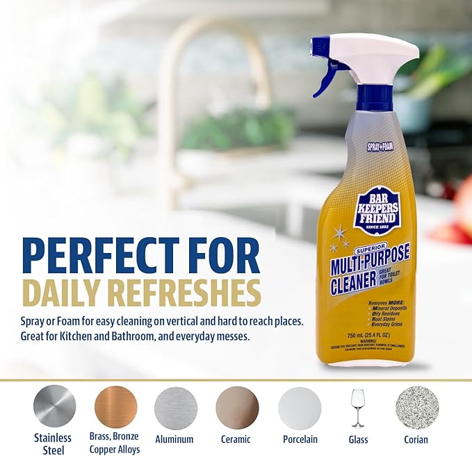 Bar Keepers Friend Soft Cleanser (26 oz) MORE Spray + Foam (25.4 oz) Multipurpose Cleaner Bundle Stain &amp Rust Remover for Multi Surface Bathroom Kitchen &amp Outdoor Cleaning