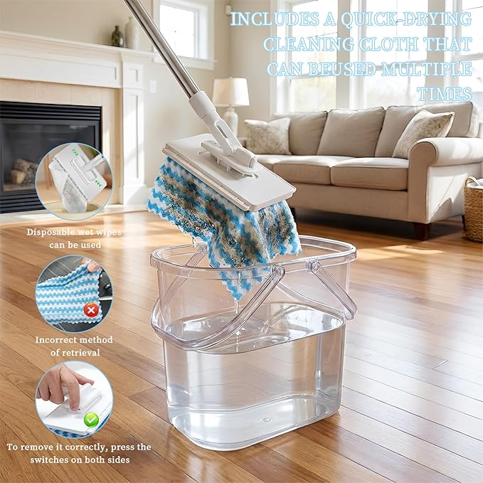 Snap Grip Mini Mop2026 Upgraded Zero Touch Snap Grip Mini MopCloth Changing MiniMopAutomatic Hands Free Push Pull HandleIncludes 1 MiniMop &amp 5 Reusable Cloths