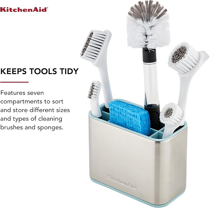 KitchenAid Multi Compartment Sink Brush and Sponge Caddy with Perforation for Quick Air Drying 3.25 x 4.78 x 6.25 Inch Mineral Water