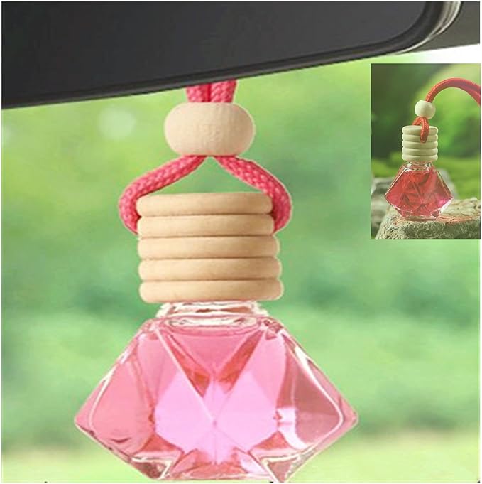 Red Car Air Freshener 8ML Car Perfume Glass Pendant 2PCS with 20ML Spare Natural Perfume Decoration Car Perfume Air Freshener (Ocean Blue)