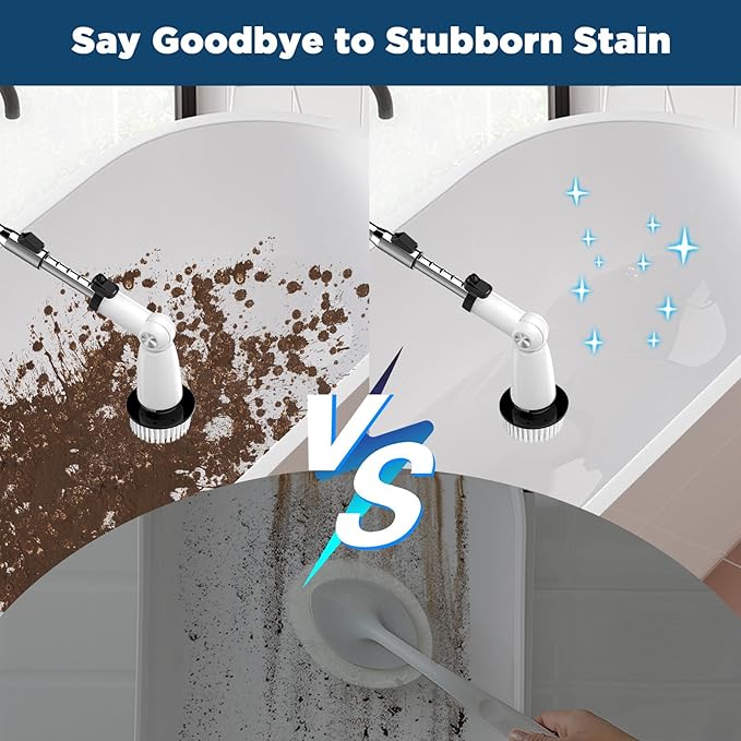 Electric Spin Scrubber Upgraded Bathroom Cleaner Power Shower Cleaning Brush with Extendable Handle &amp 4 Brush Heads Dual Speed &amp USB-C Charging Shower Scrubber for Bathtub Tile and Floor