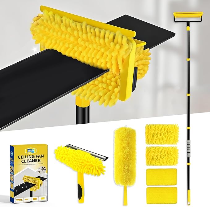 High Ceiling Fan Cleaner Duster for Fans Blades Cleaner with 78.7in Extension Pole Extra Long Handle Cleaning ToolReusable Chenille &amp Microfiber Mop Head for Baseboard Wall Floor Window Glass Wip