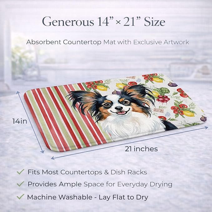 Caroline's Treasures Tricoilor Papillon Vegetables Dish Drying Mat Absorbent Dish Drying Mat Pad for Kitchen Counter Dish Drainer Mat for Countertop 14 x 21 Multicolor