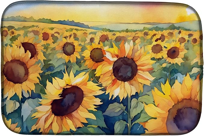 Caroline's Treasures DAC1653DDM Kansas Sunflowers in Watercolor Dish Drying Mat Absorbent Dish Drying Mat Pad for Kitchen Counter Dish Drainer Mat for Countertop 14 x 21 Multicolor