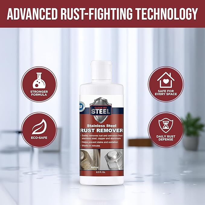 Stainless Steel Rust Stain Remover &amp Cleaner Soft Cleanser Safe for Food Areas Non-Toxic for Appliances Perfect for Commercial Equipment Refrigerator Cybertruck and more (8.5 oz)