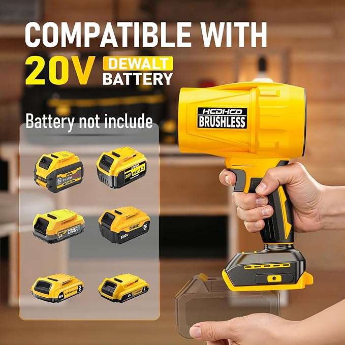 Electric Cordless Leaf Blower for DeWALT 20V Battery 580000 RPM Brushless Turbo Jet Blower with 3 Nozzles Handheld Blower for Patio Garden Yard Leaves Dust Garage &amp Snow Cleaning (Not Batt