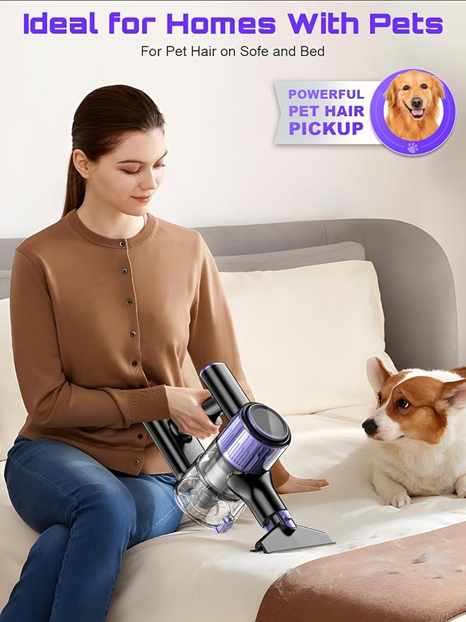 Cordless Vacuum Cleaner 45KPA /10-in-1 Stick Vacuum with 29-inch Hose 45Mins Runtime Vacuum Cleaners for Home Anti-Tangle Brush Lightweight Rechargeable Vacuum for Hardwood Floor (Purple)