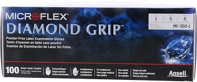 Ansell MICROFLEX Diamond Grip MF-300 Exam Standard Gloves - Size L Natural (Bundle of 200)
