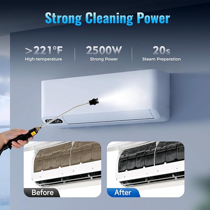 2500W Handheld High Steam Cleaner MachineCar Detailing Cleaning w/Water Tank for Stove CleaningKitchen Range Hood CleaningCar Washing