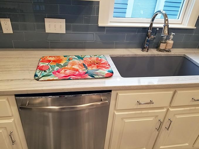 Caroline's Treasures DAC1596DDM Peonies in Watercolor Dish Drying Mat Absorbent Dish Drying Mat Pad for Kitchen Counter Dish Drainer Mat for Countertop 14 x 21 Multicolor