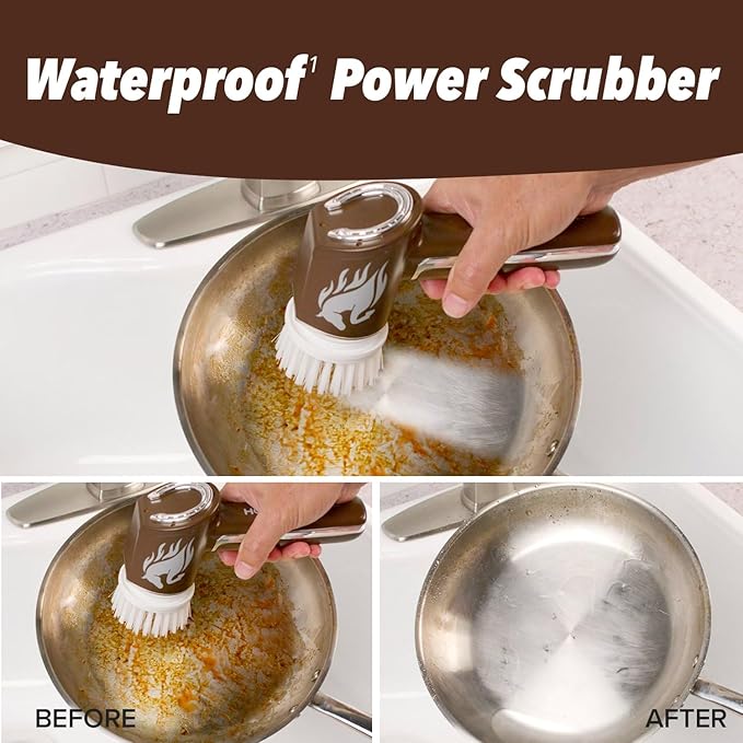 Horsepower Scrubber Waterproof Electric Power Spins 350 RPM 5 Brush Heads AS SEEN ON TV Cleans Dirt &amp Grime Tile Grout Bathrooms Kitchen Auto Rims Outdoor Furniture &amp More Recharg