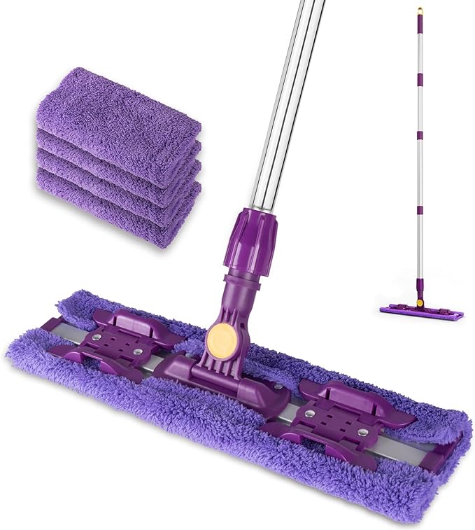 ITTAR 16 Dust Mop for Floor Cleaning Flat Mop with Stainless Steel Long Handle 5 Reusable Wahshable Mop Pads Microfiber Mops for Hardwood Laminate Tile Cleaning
