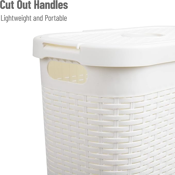 Mind Reader Slim Laundry Hamper with Lid 40L Clothes Basket Narrow Tapered Design with Ventilated Cutout Pattern Plastic White
