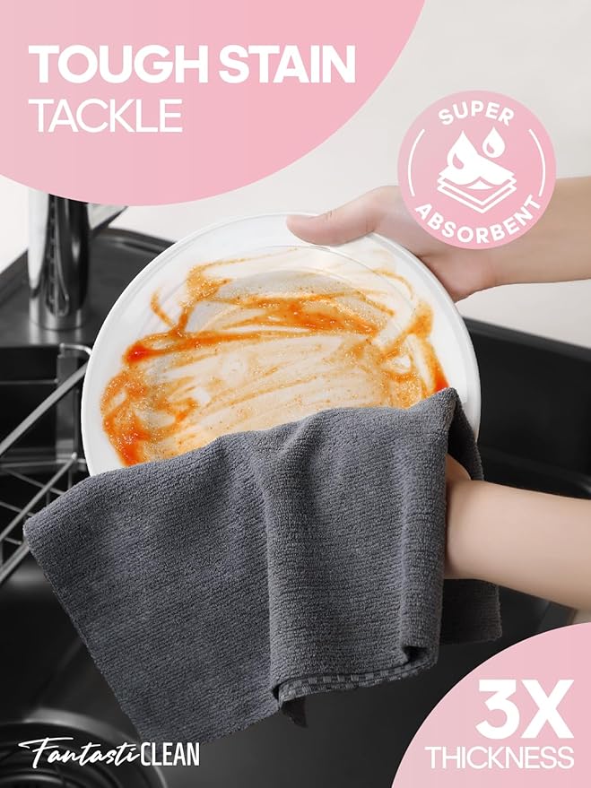 Fantasticlean Large Tear-Away Microfiber Cleaning Cloth Roll - 18'' by 12'' 36 Sheets Thick Dish Cloths Super Absorbent Reusable Kitchen Towels (DimGrey)